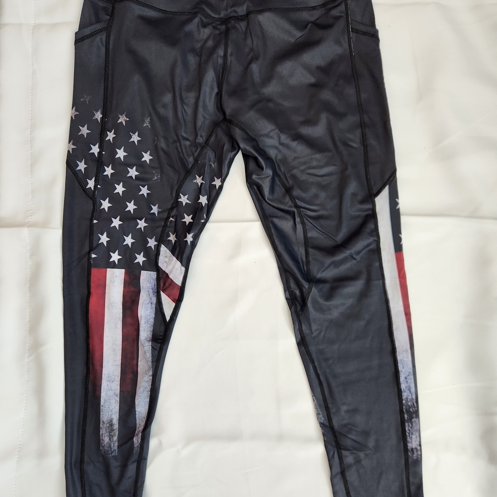 Black Leggings with American Flag Design